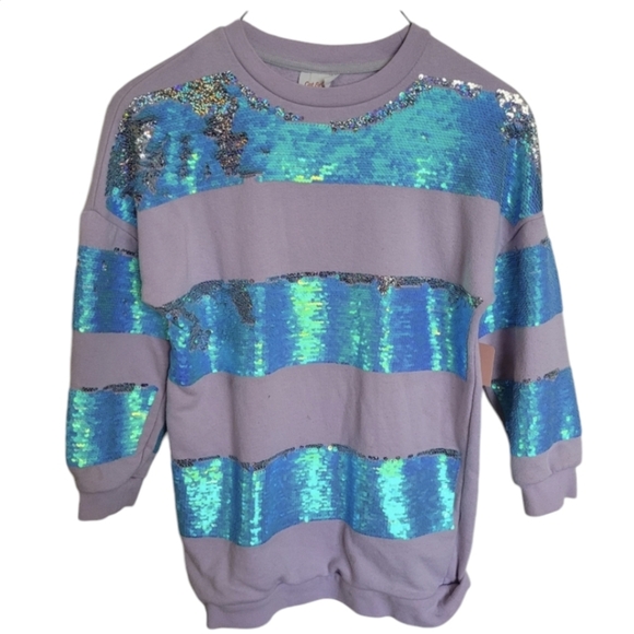Cat & Jack Blue Purple Brushed Sequin Sweatshirt Size 6X Girls - Picture 1 of 4
